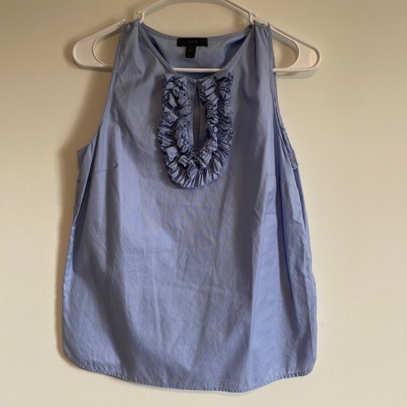 J. Crew Tops - J. Crew Ruffled Top Sleeveless 4 Blue Cotton Lightweight Career Preppy Feminine